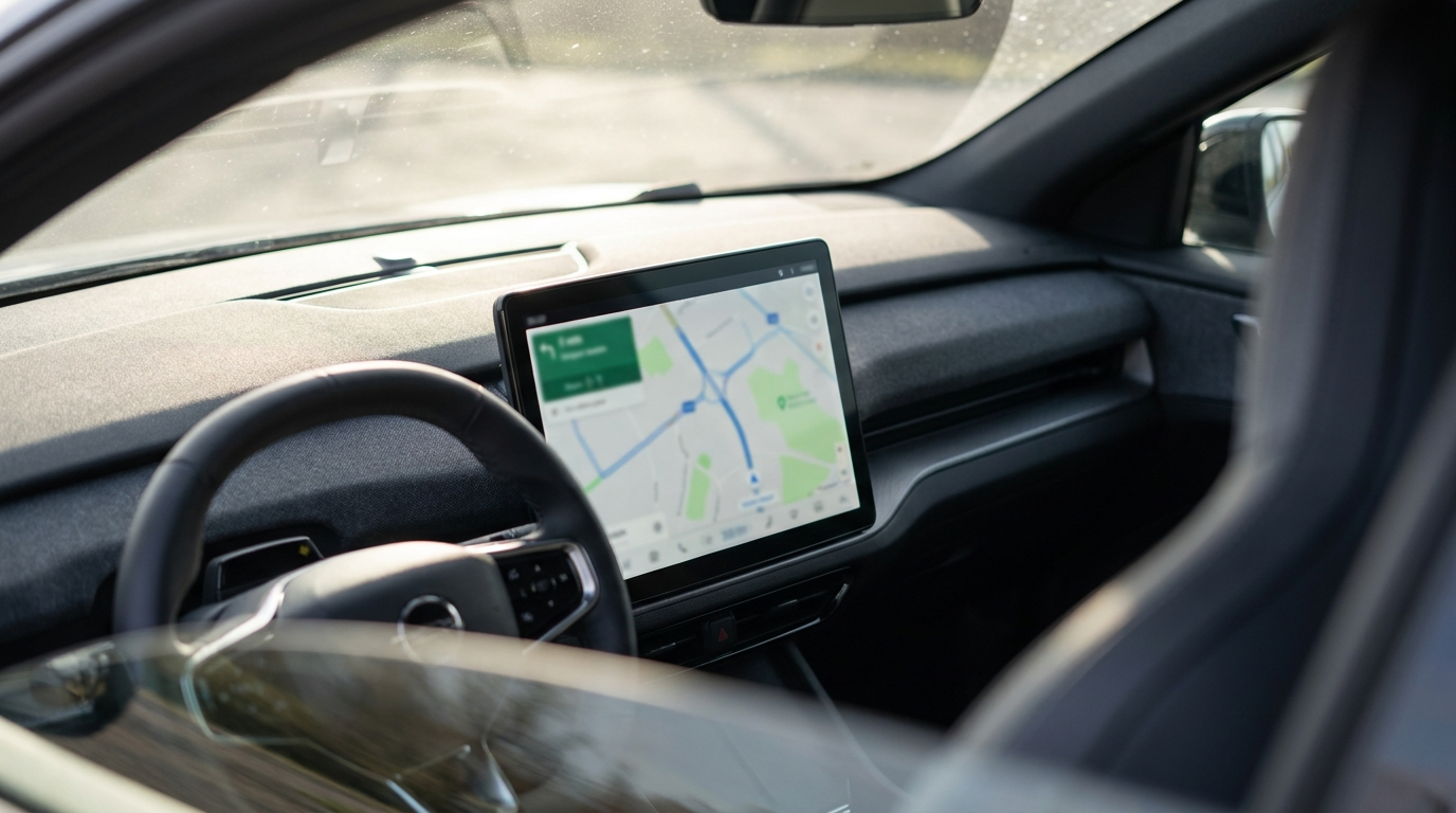 Tableau de bord de Peugeot 208 avec écran CarPlay intégré affichant la navigation