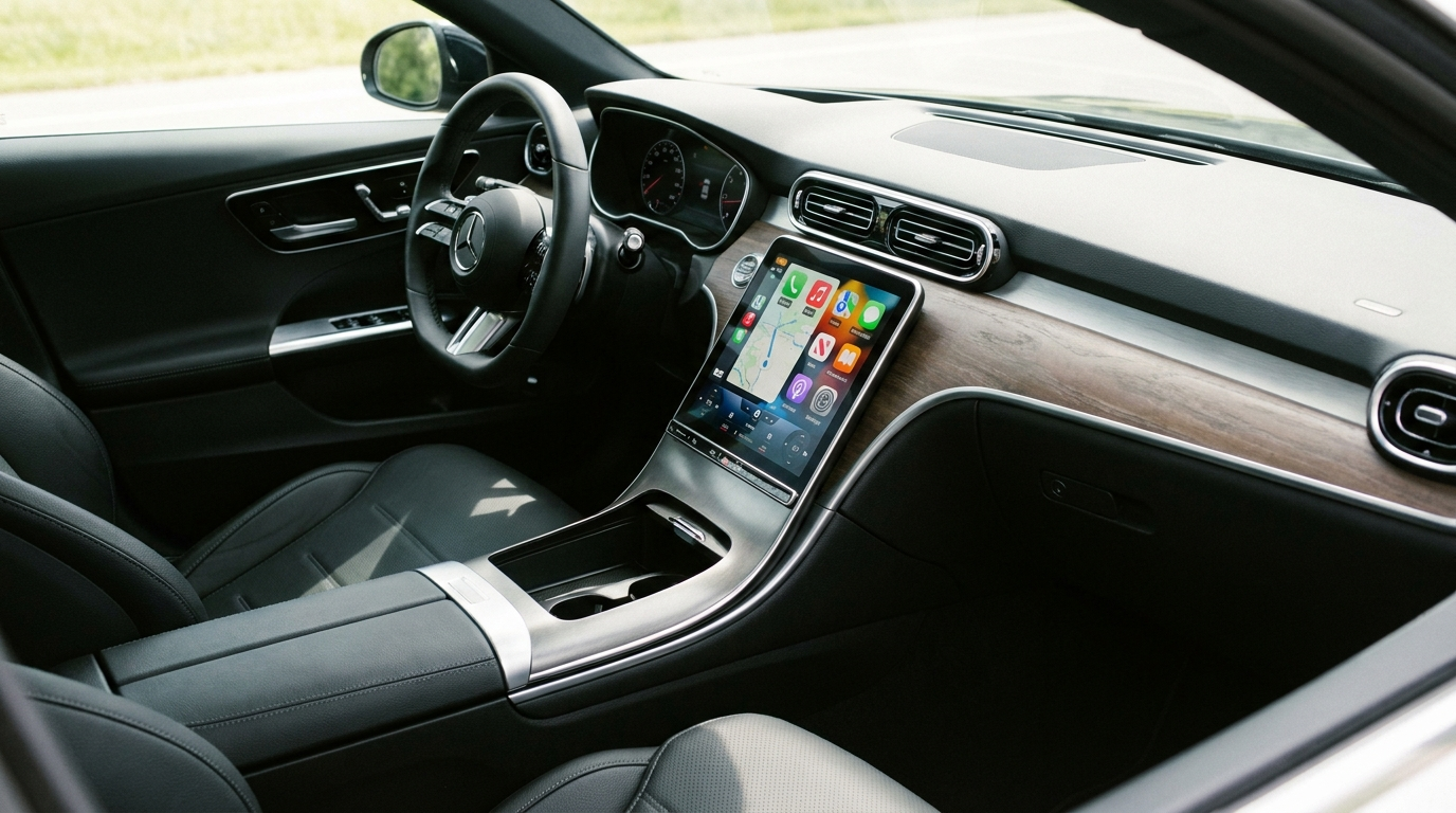 Écran Apple CarPlay affiché sur le tableau de bord d'une BMW série 1