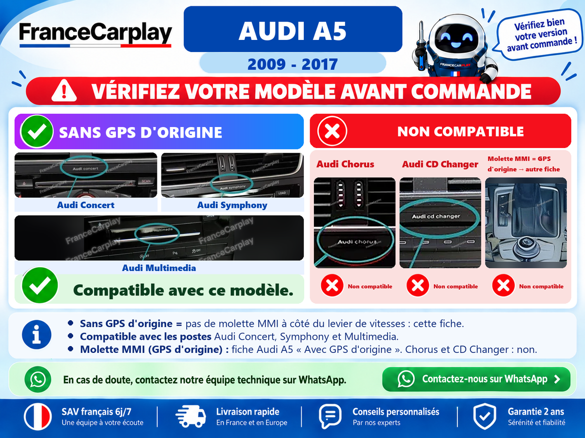 AUDI A5 [2009–2017] Sans GPS d’origine - Audi Concert / Symphony / Multimedia
