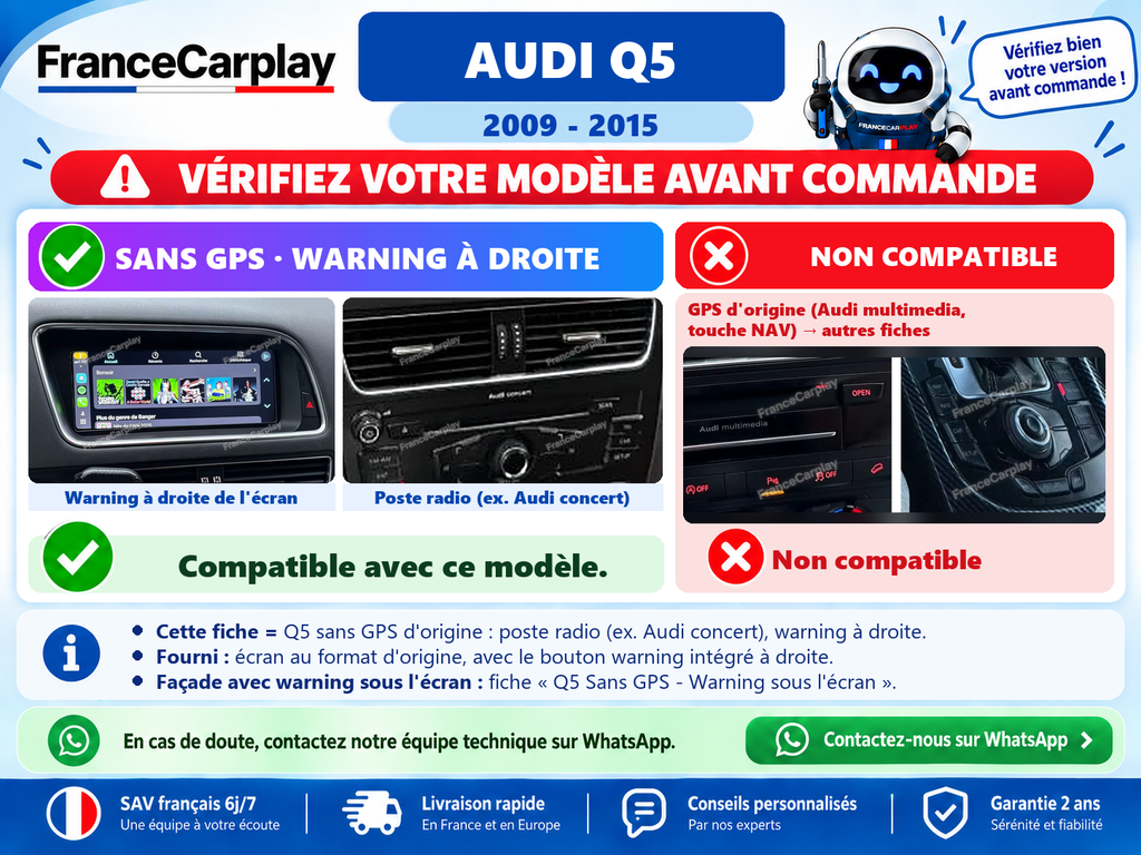 AUDI Q5 [2009–2015] Sans GPS - Warning à droite