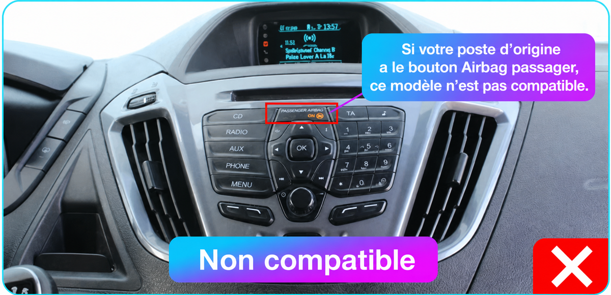 Autoradio CarPlay Ford Transit avec écran tactile intégré