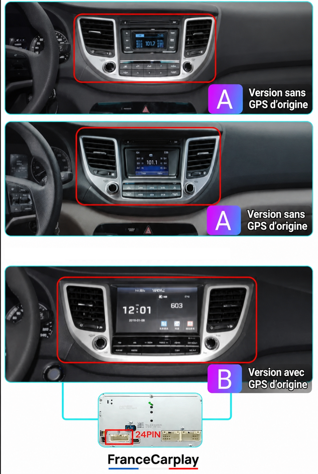 Autoradio CarPlay Hyundai ix35 | Tucson avec écran tactile intégré