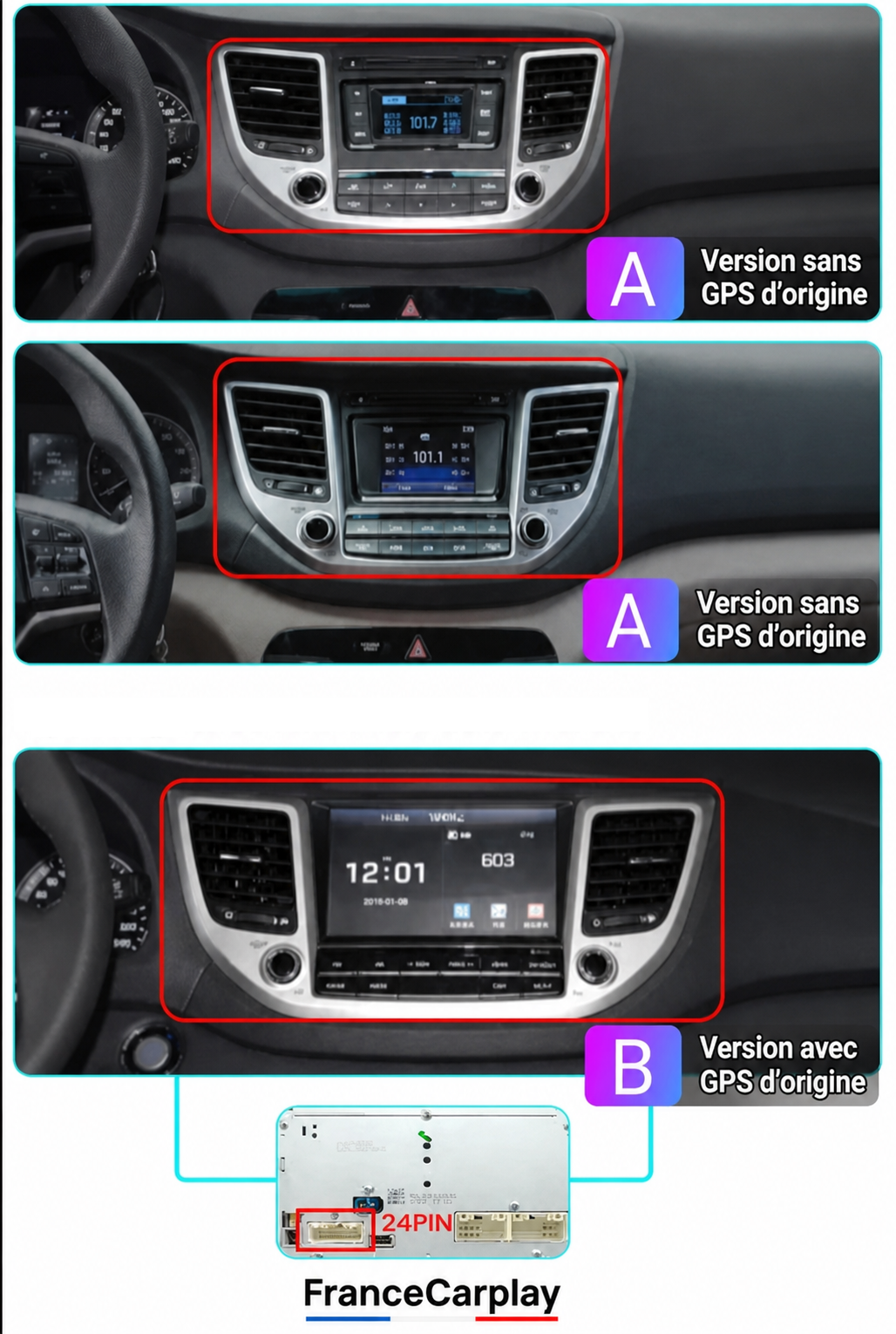 Autoradio CarPlay Hyundai ix35 | Tucson avec écran tactile intégré