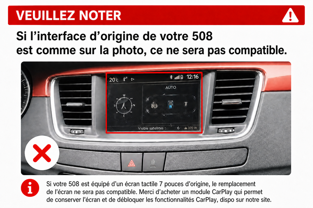 Autoradio CarPlay Peugeot 508 avec écran tactile intégré