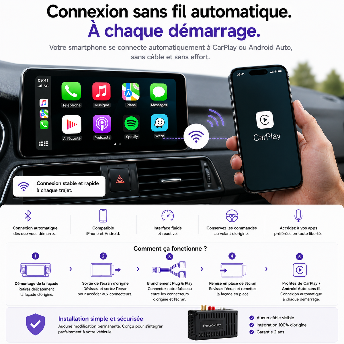 Boîtier CarPlay sans fil pour Ford Explorer SYNC2 (2011-2016)