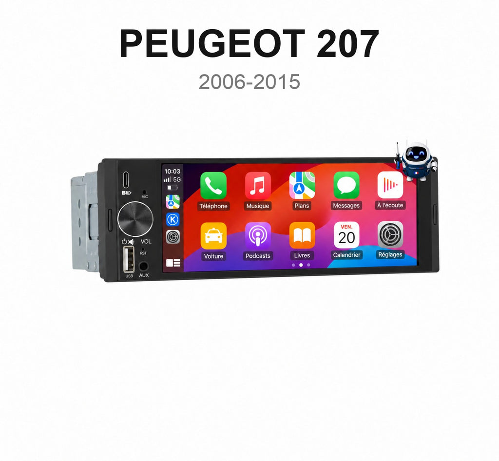 Écran CarPlay et Android Auto sans fil pour Peugeot 207 (2006-2015)