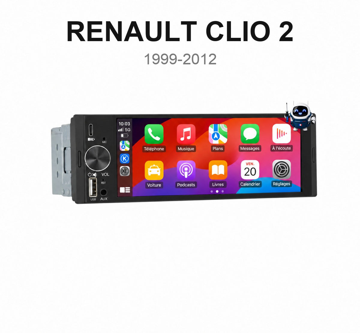 Écran CarPlay et Android Auto sans fil pour Renault Clio 2 (1999-2012)