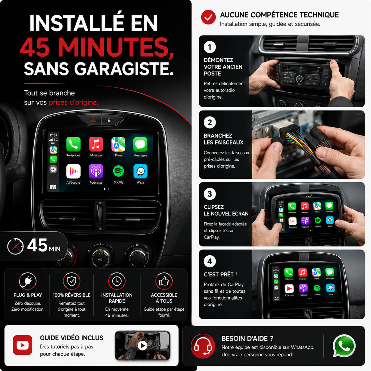 Écran tactile HD CarPlay et Android Auto pour Ford Ecosport