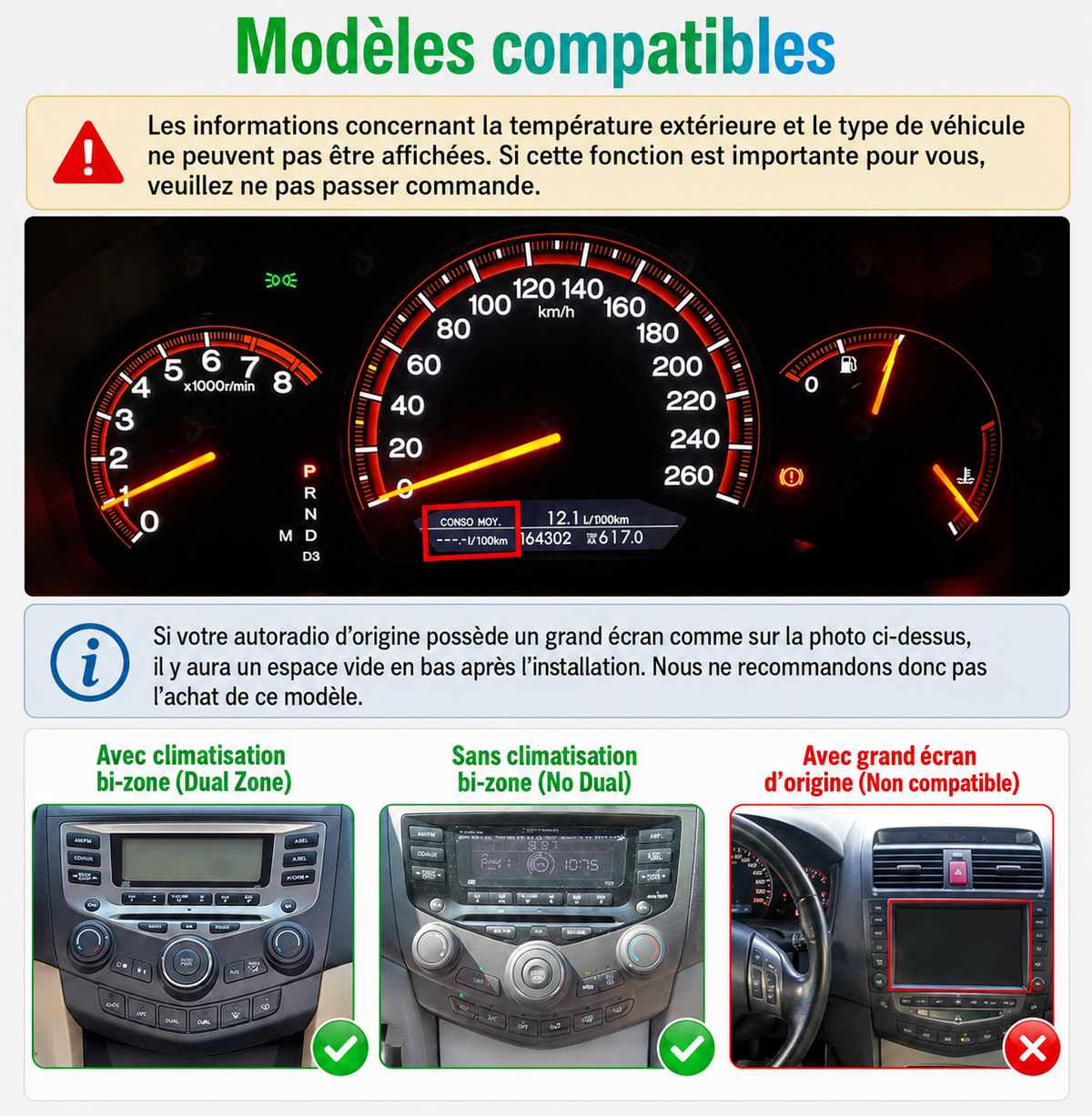 Façade autoradio dédiée à la Honda Accord 7 2003-2008