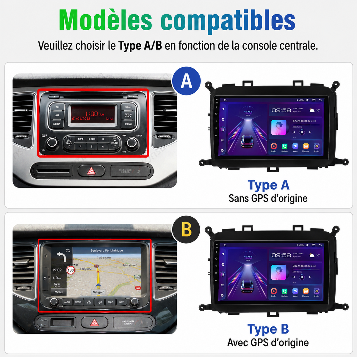 Façade autoradio dédiée à la Kia Carens 2013-2018