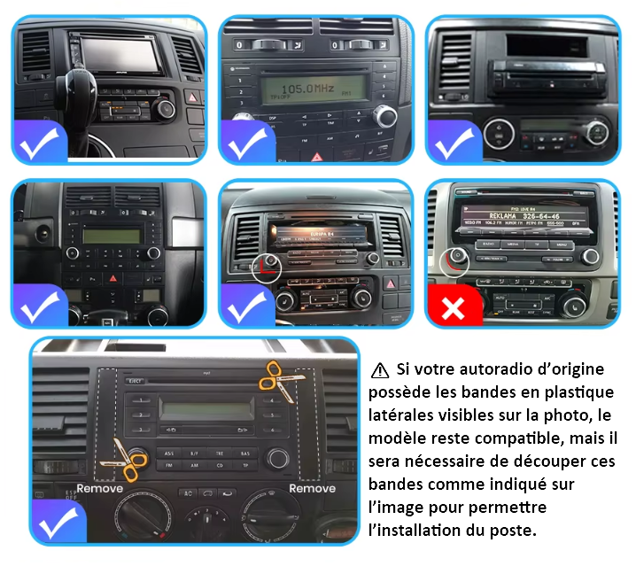 Façade autoradio dédiée à la Volkswagen T5 Transporter - Multivan - Touareg 2004-2011