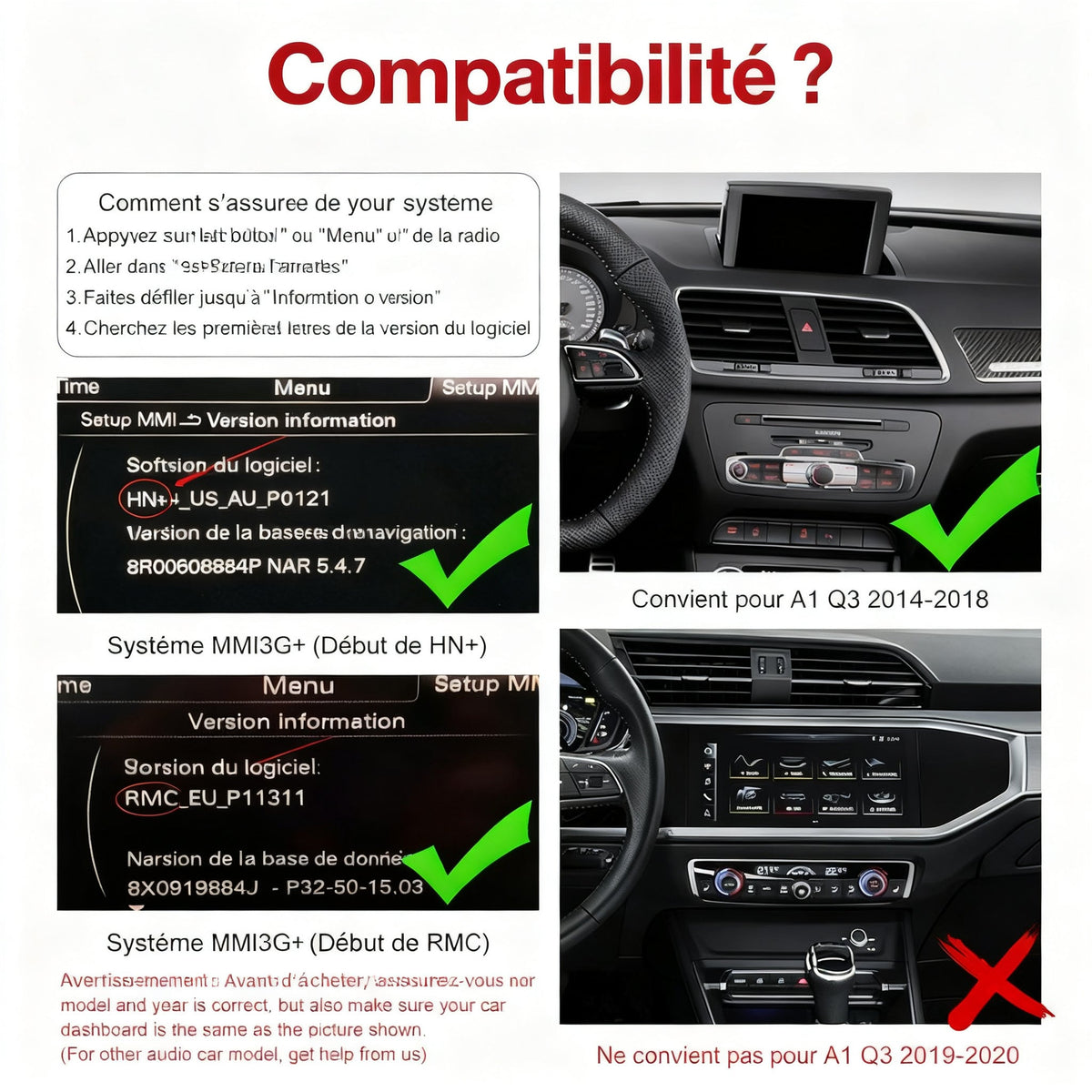 Interface CarPlay sans fil pour l'écran d'origine Audi Q3 RMC