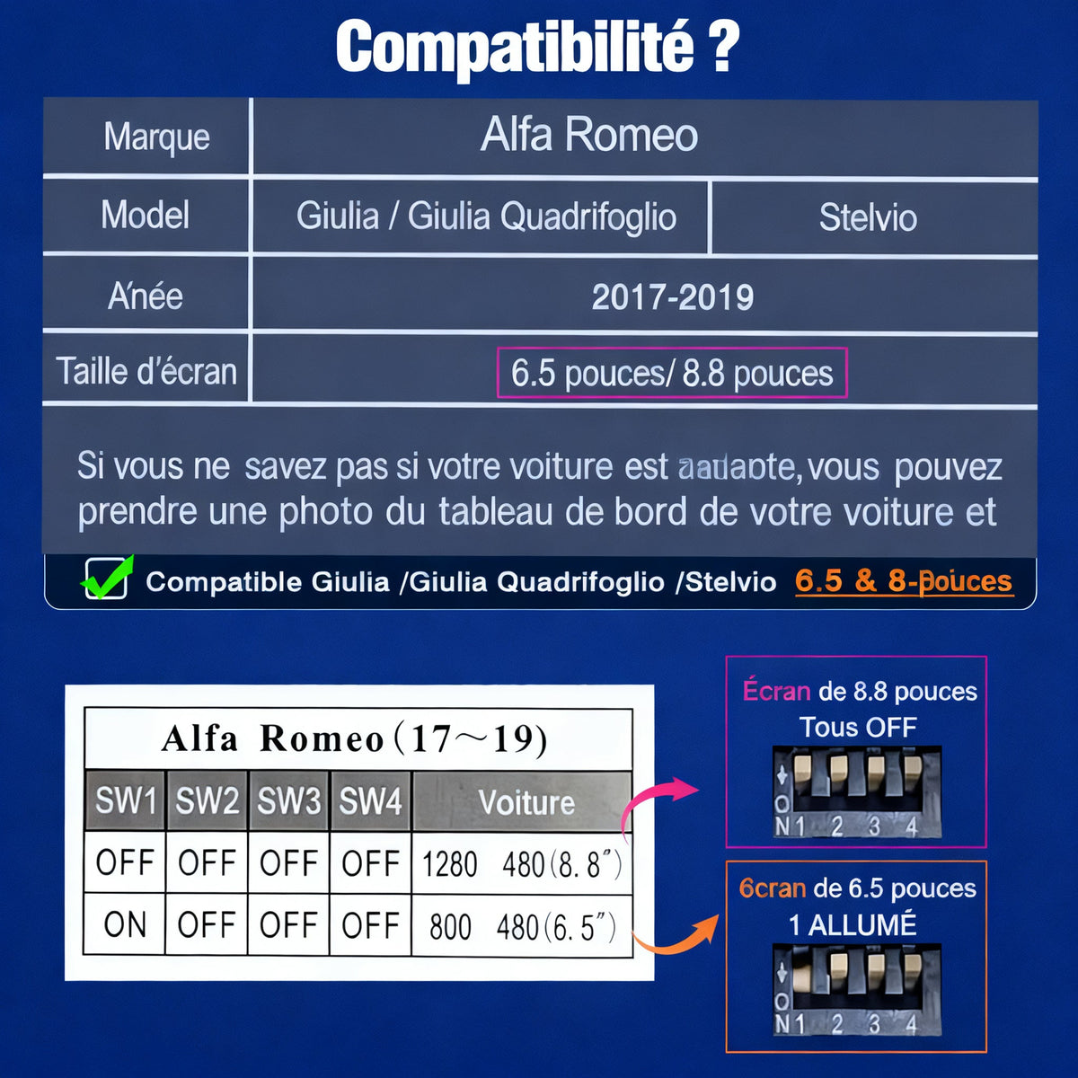 Module CarPlay plug and play pour Alfa Romeo Giulia sur écran d'origine