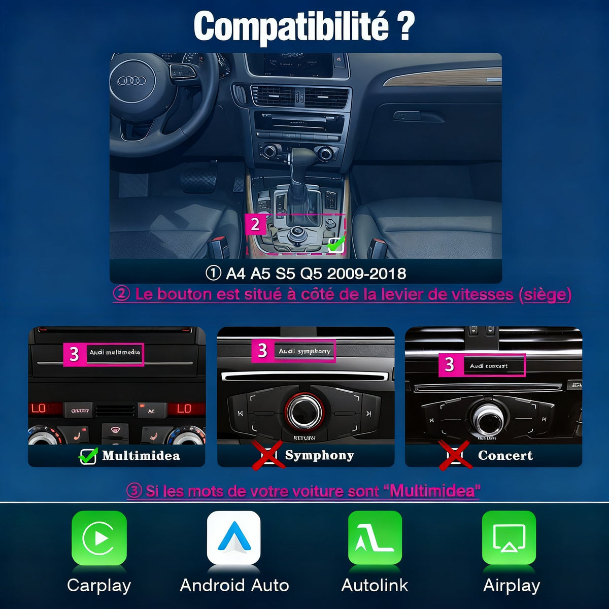 Module CarPlay plug and play pour Audi A5 MMI sur écran d'origine
