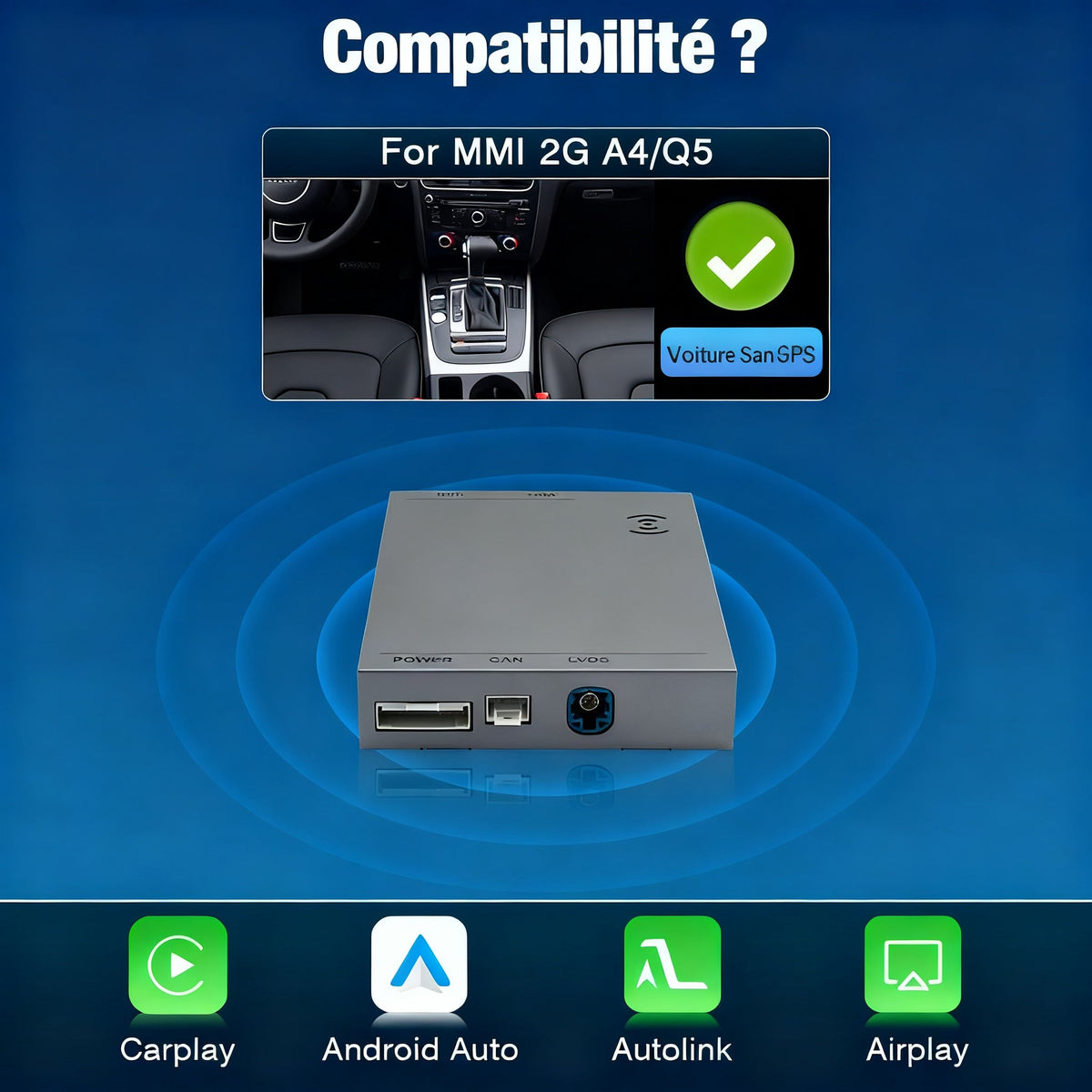 Module CarPlay plug and play pour Audi A5 MMI 2G sur écran d'origine