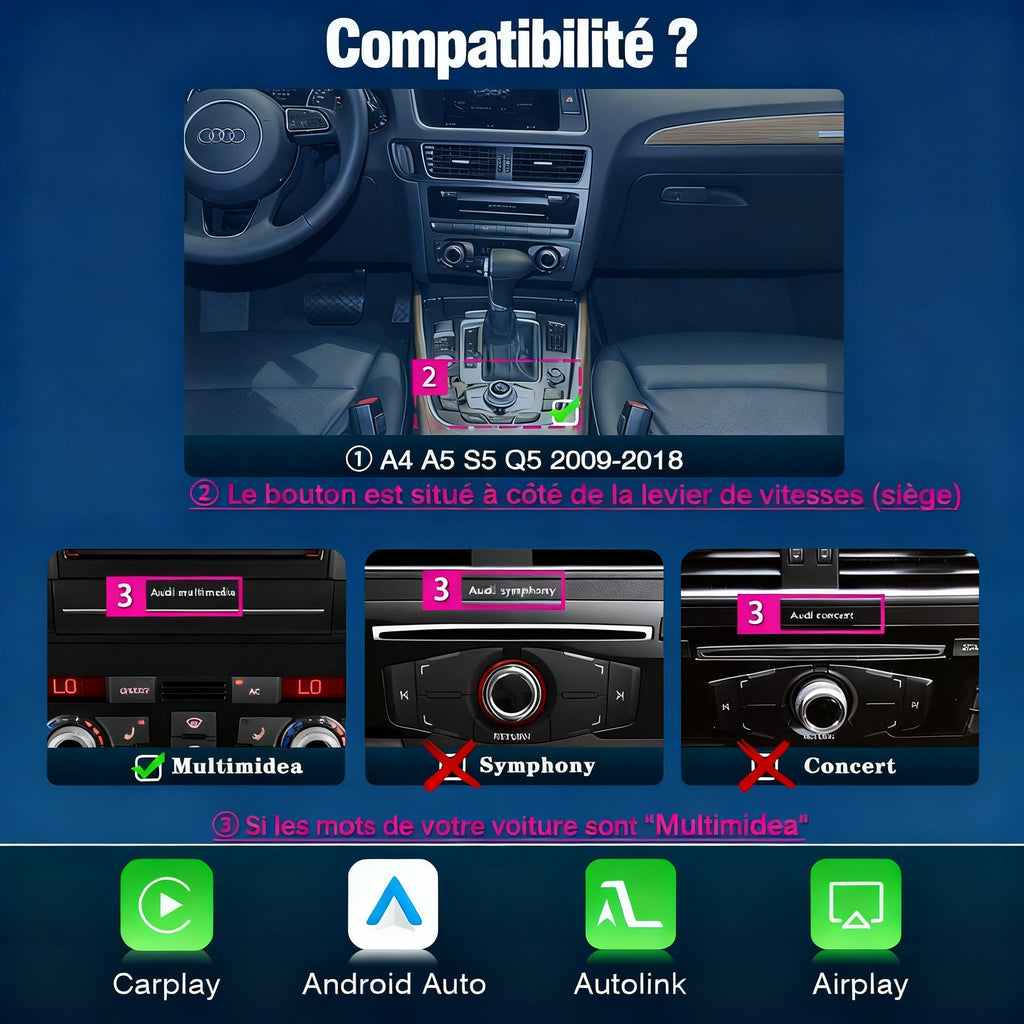 Module CarPlay plug and play pour Audi A5 MMI 3G sur écran d'origine