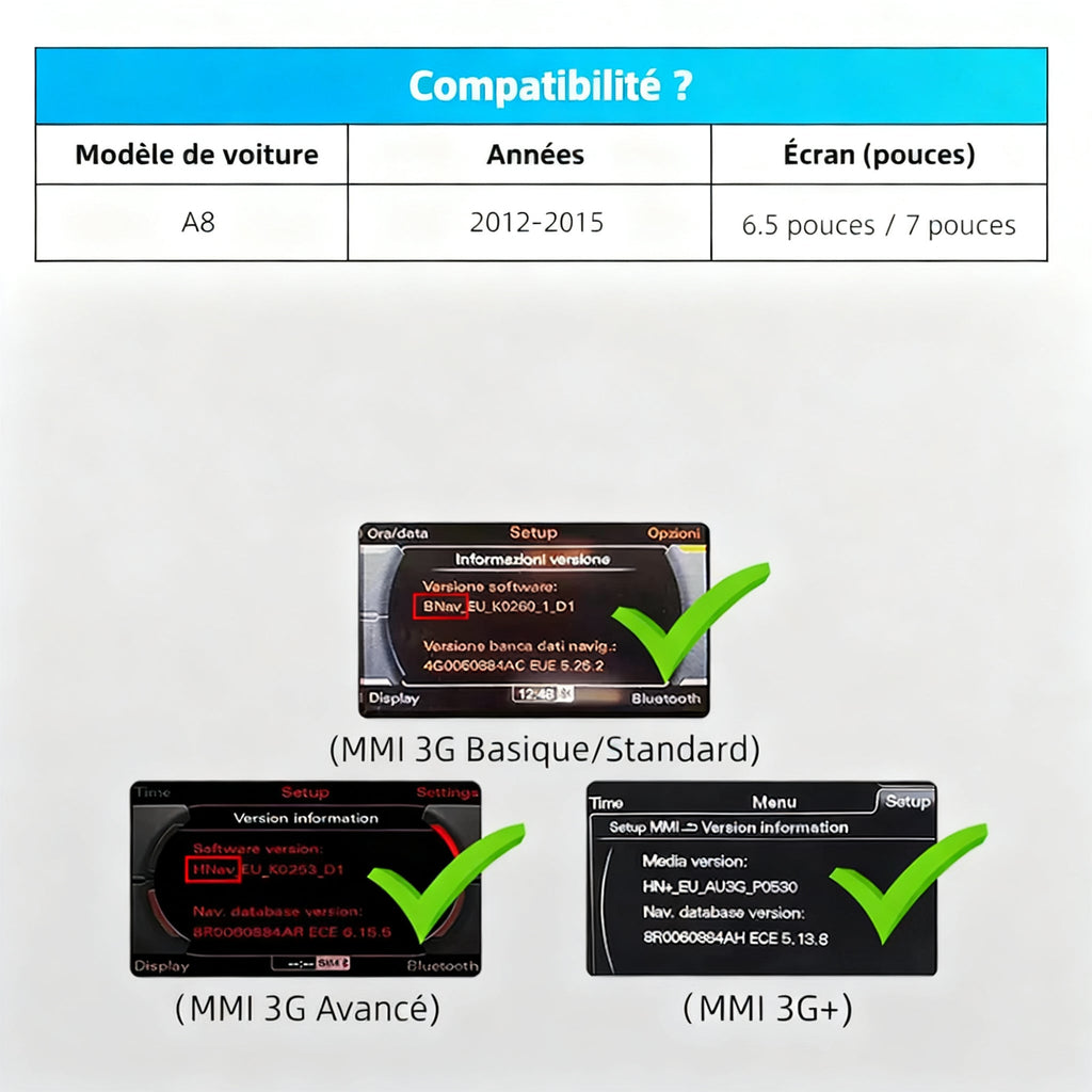 Module CarPlay plug and play pour Audi A8 MMI 3G sur écran d'origine