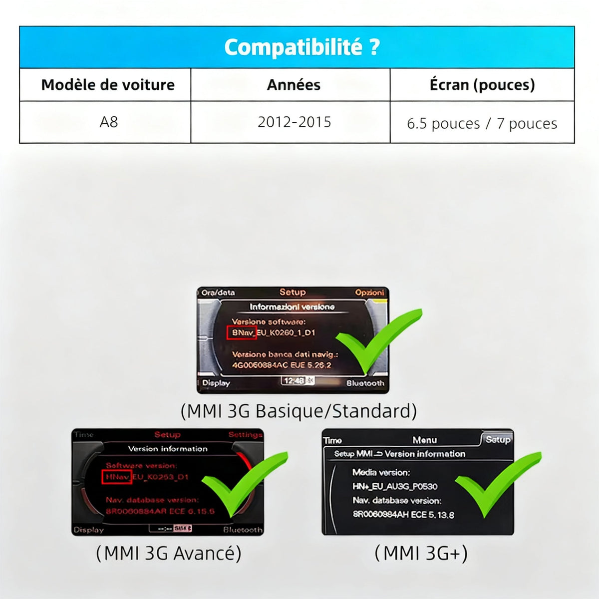 Module CarPlay plug and play pour Audi A8 MMI 3G sur écran d'origine