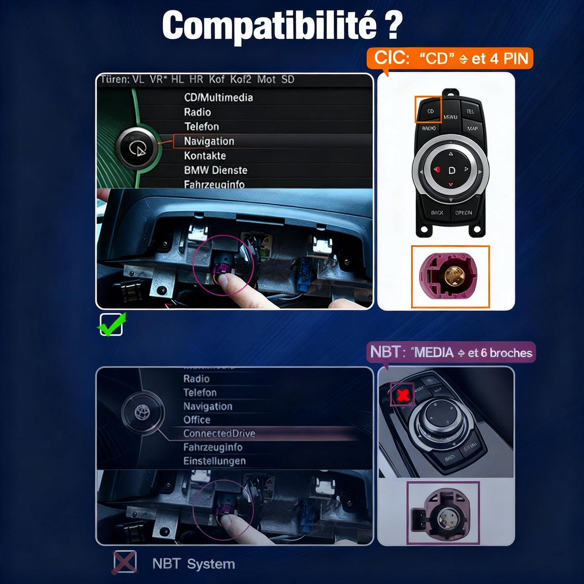 Module CarPlay plug and play pour BMW Série 1 NBT sur écran d'origine