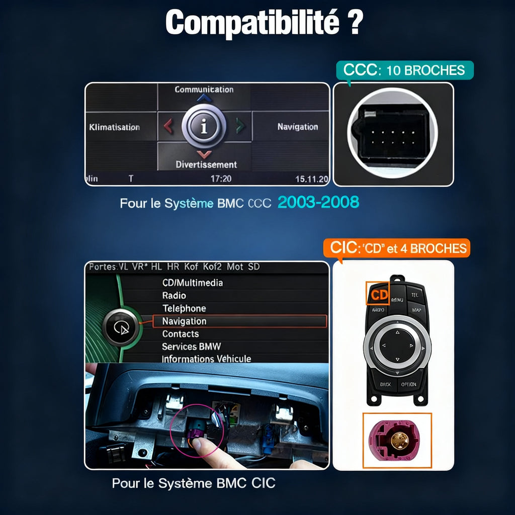 Module CarPlay plug and play pour BMW Série 3 CCC sur écran d'origine