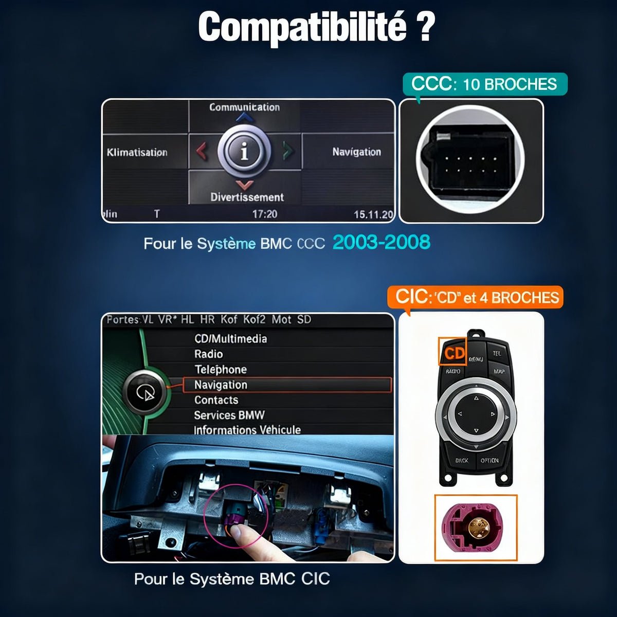 Module CarPlay plug and play pour BMW Série 5 CCC sur écran d'origine