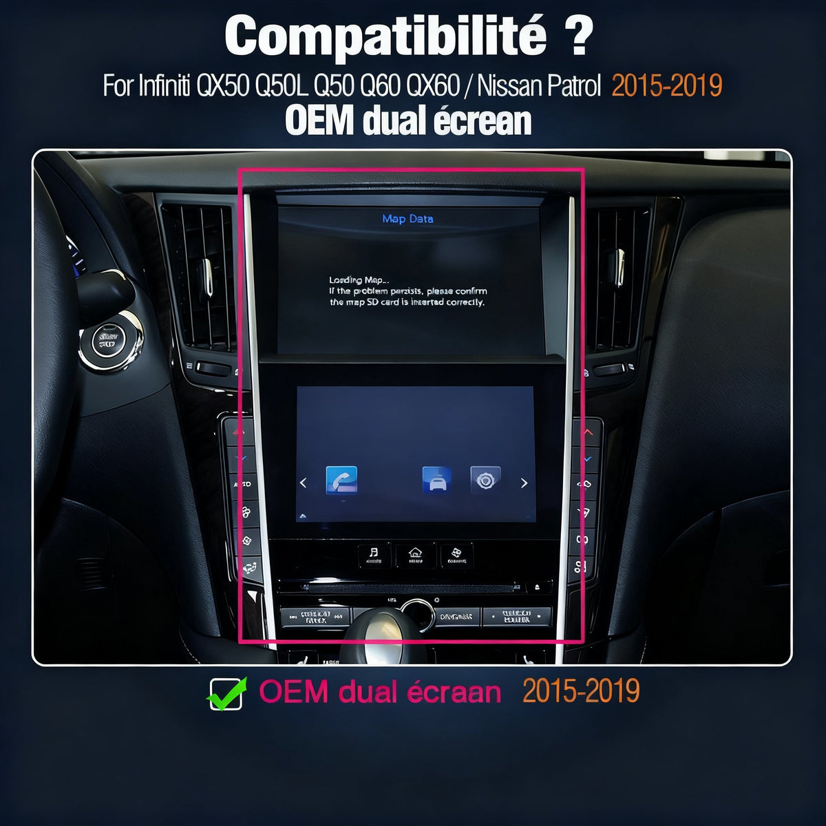 Module CarPlay plug and play pour Infiniti Q50 sur écran d'origine