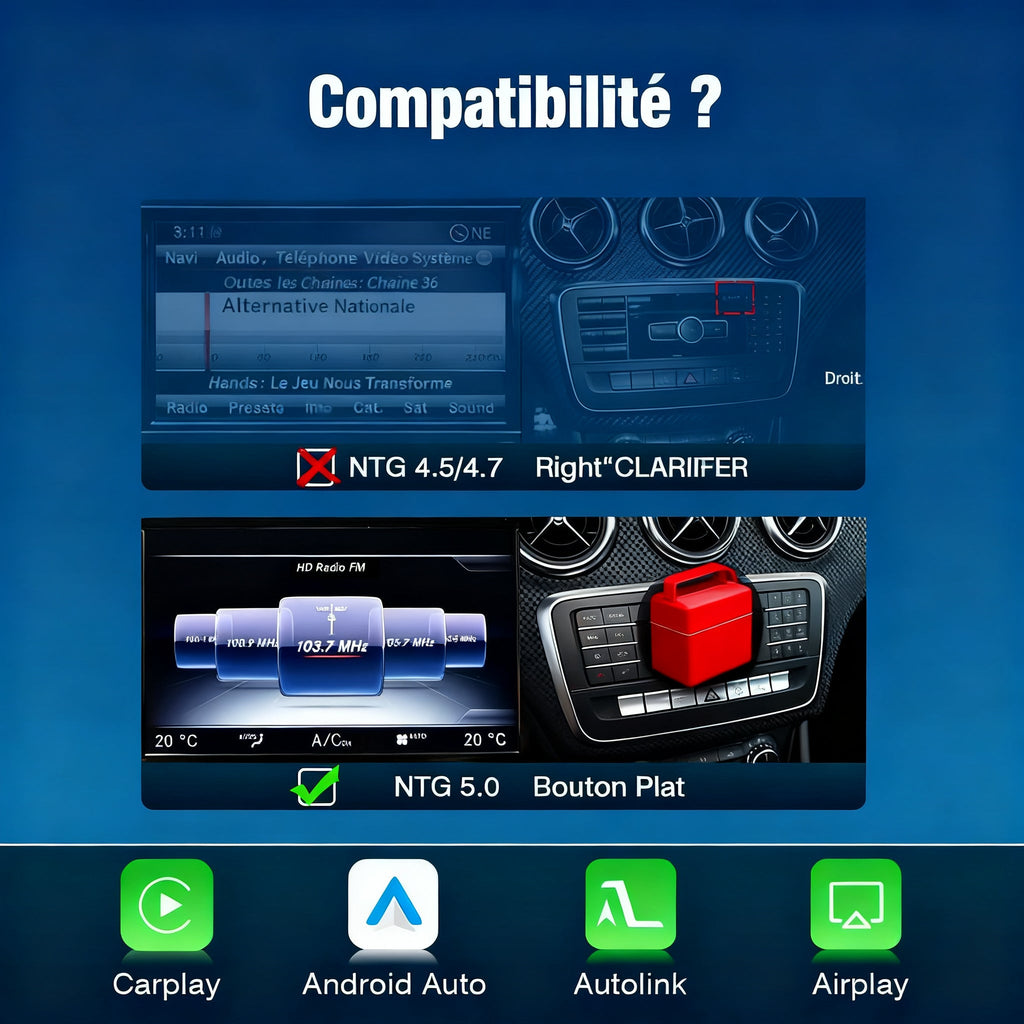 Module CarPlay plug and play pour Mercedes Classe B NTG5.0 sur écran d'origine