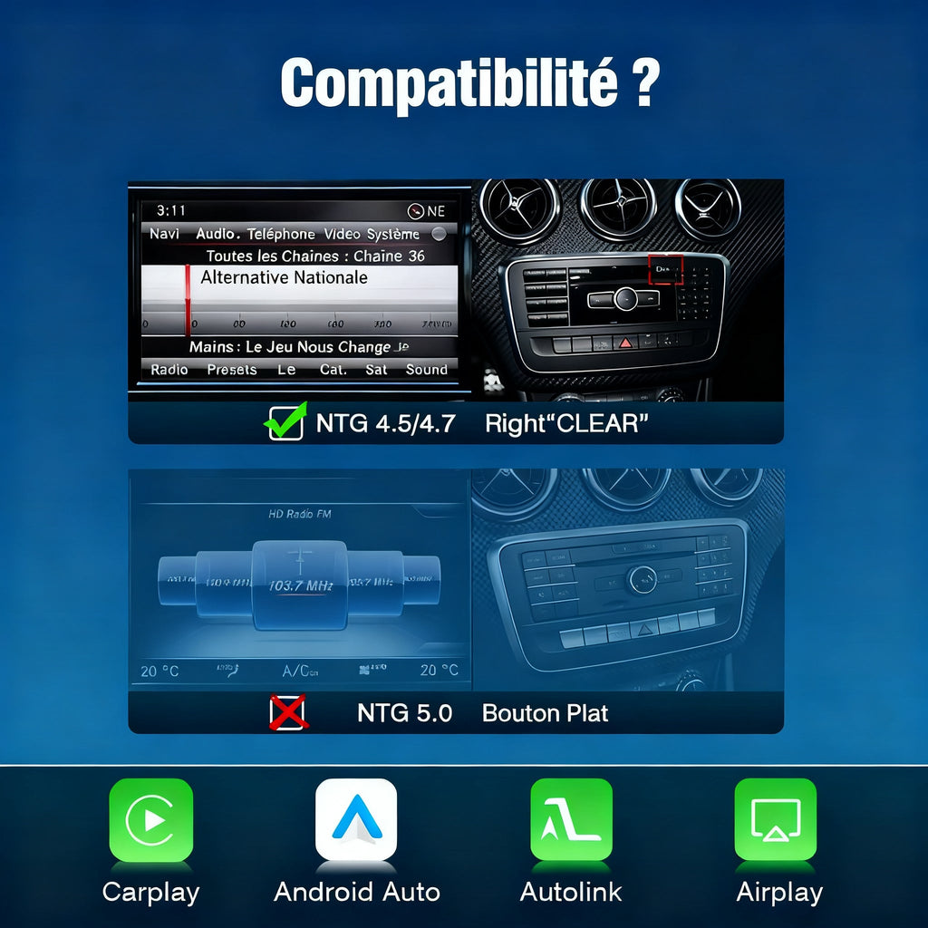 Module CarPlay plug and play pour Mercedes Classe E NTG4.5 sur écran d'origine
