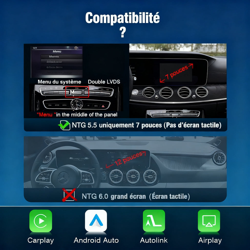 Module CarPlay plug and play pour Mercedes Classe E NTG5.5 sur écran d'origine
