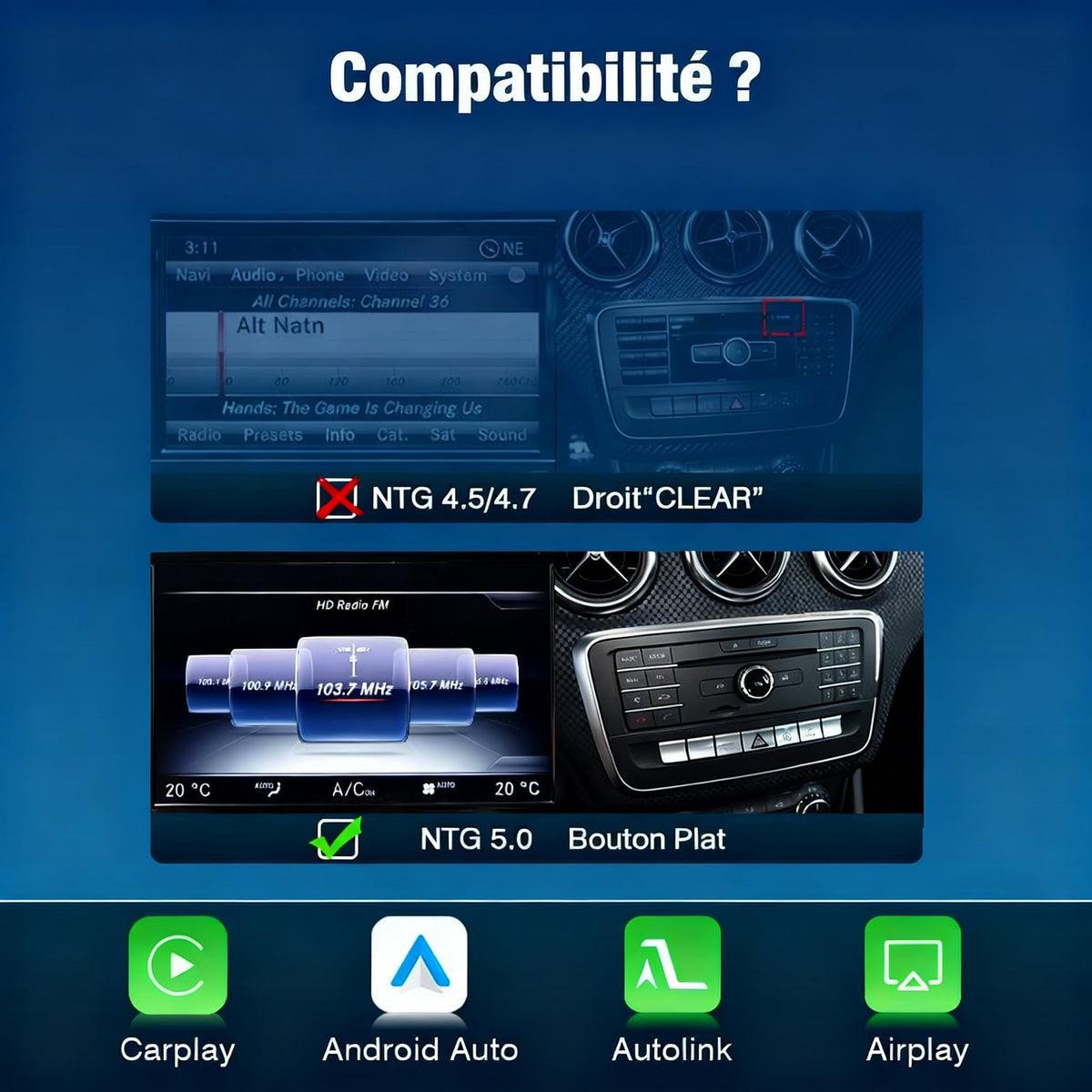 Module CarPlay plug and play pour Mercedes GL W166 sur écran d'origine