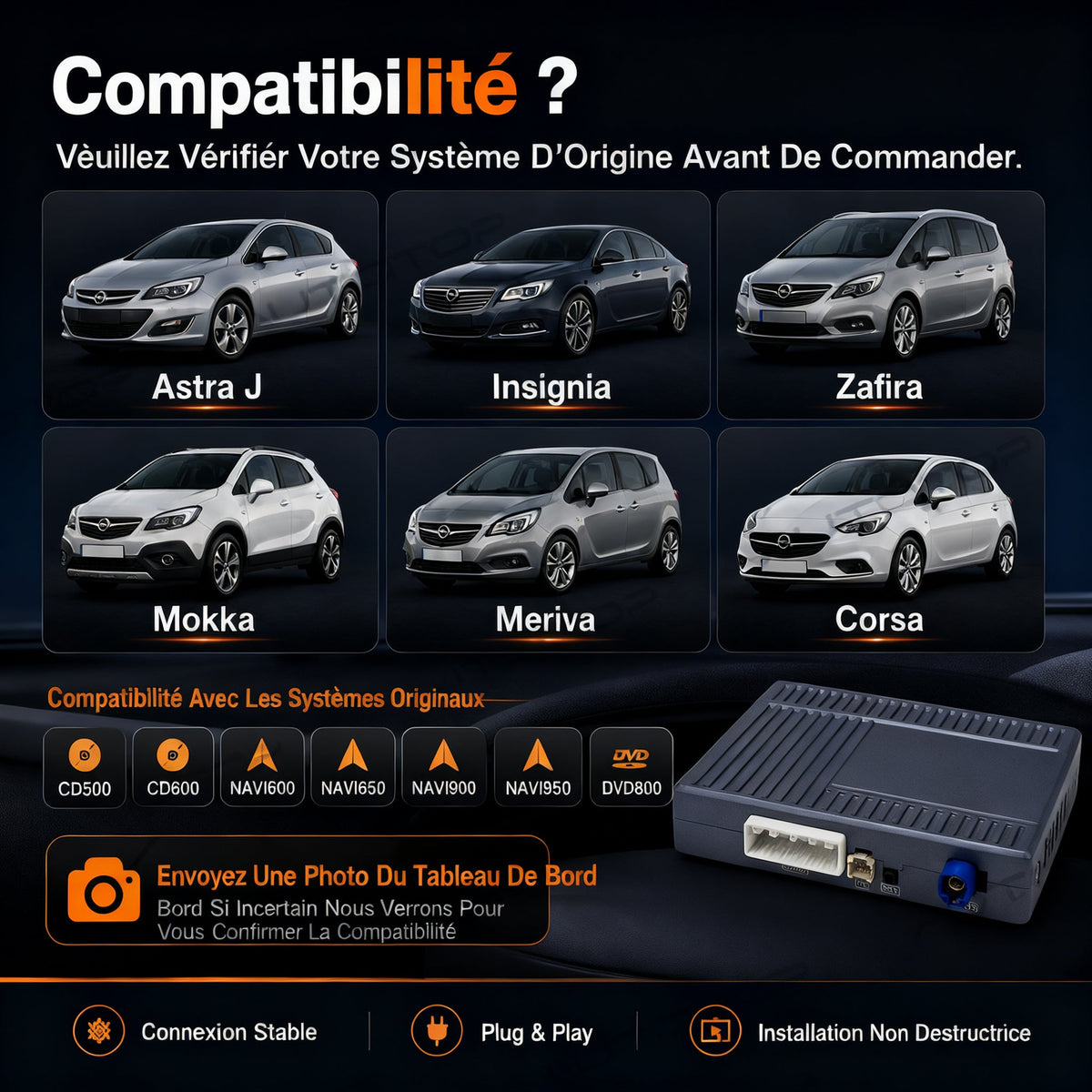 Module CarPlay plug and play pour Opel Astra INTELLILINK sur écran d'origine