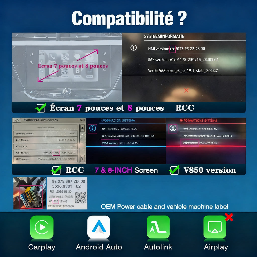 Module CarPlay plug and play pour Opel Crossland RCC sur écran d'origine