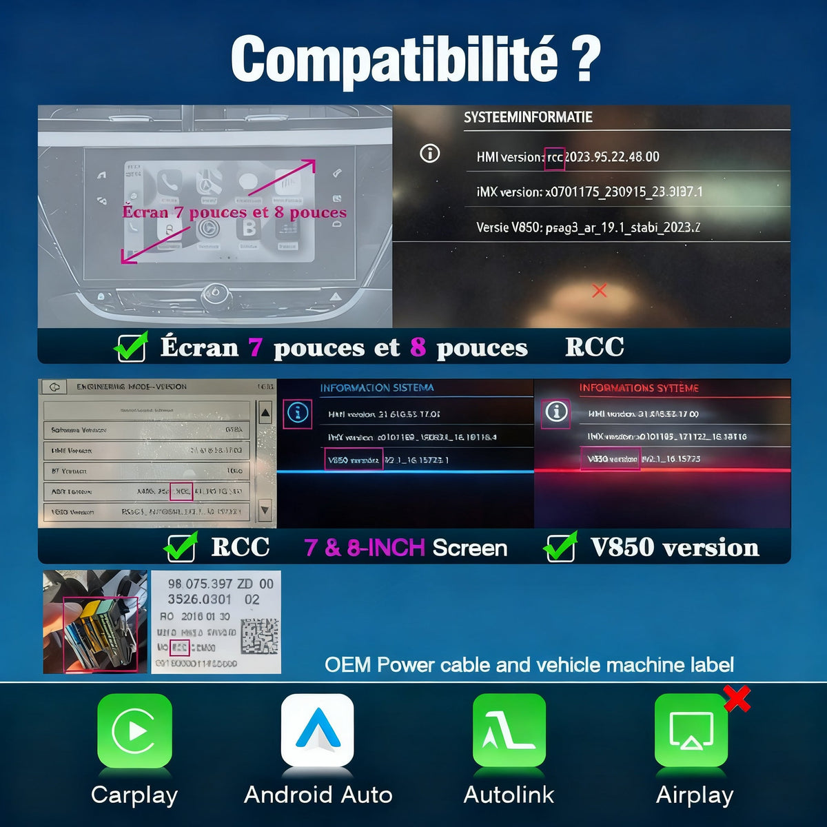 Module CarPlay plug and play pour Opel Zafira RCC sur écran d'origine