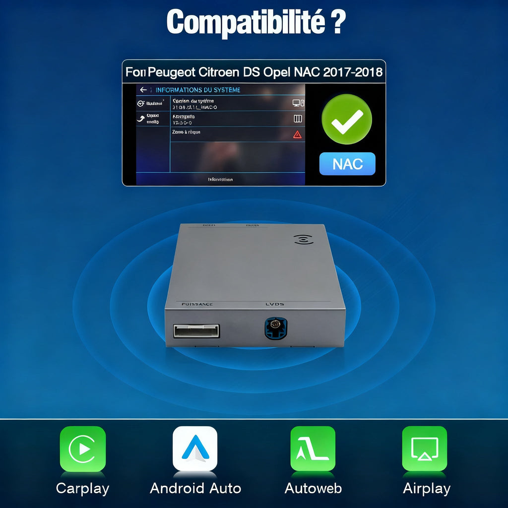 Module CarPlay plug and play pour Peugeot 208 NAC sur écran d'origine
