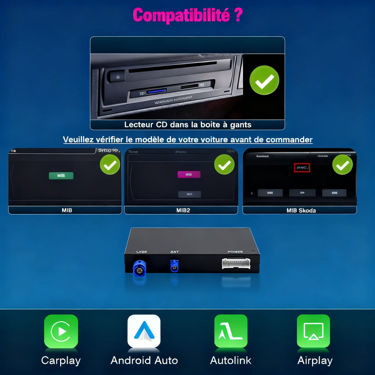 Module CarPlay plug and play pour Seat Toledo MIB sur écran d'origine