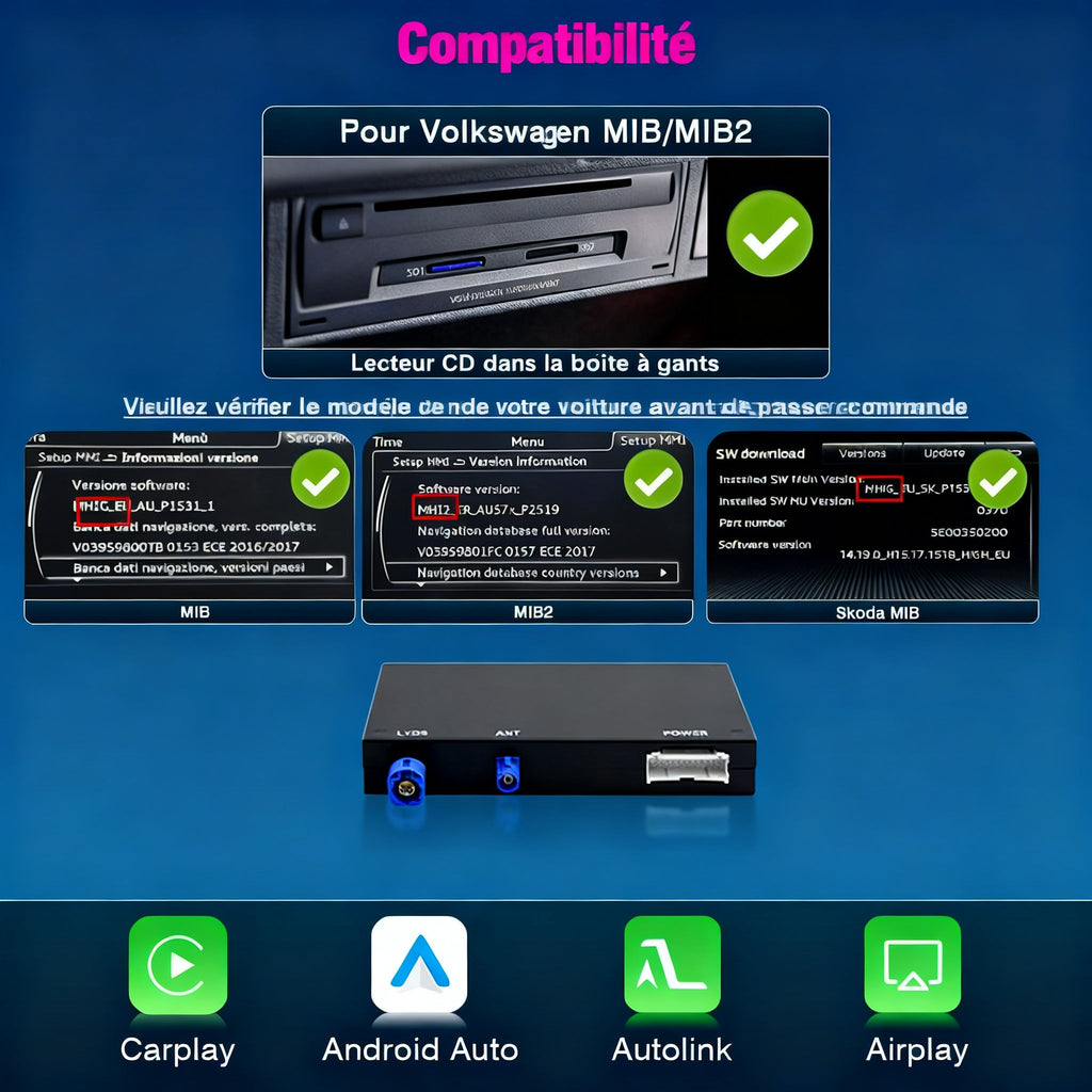 Module CarPlay plug and play pour Skoda Fabia MIB sur écran d'origine